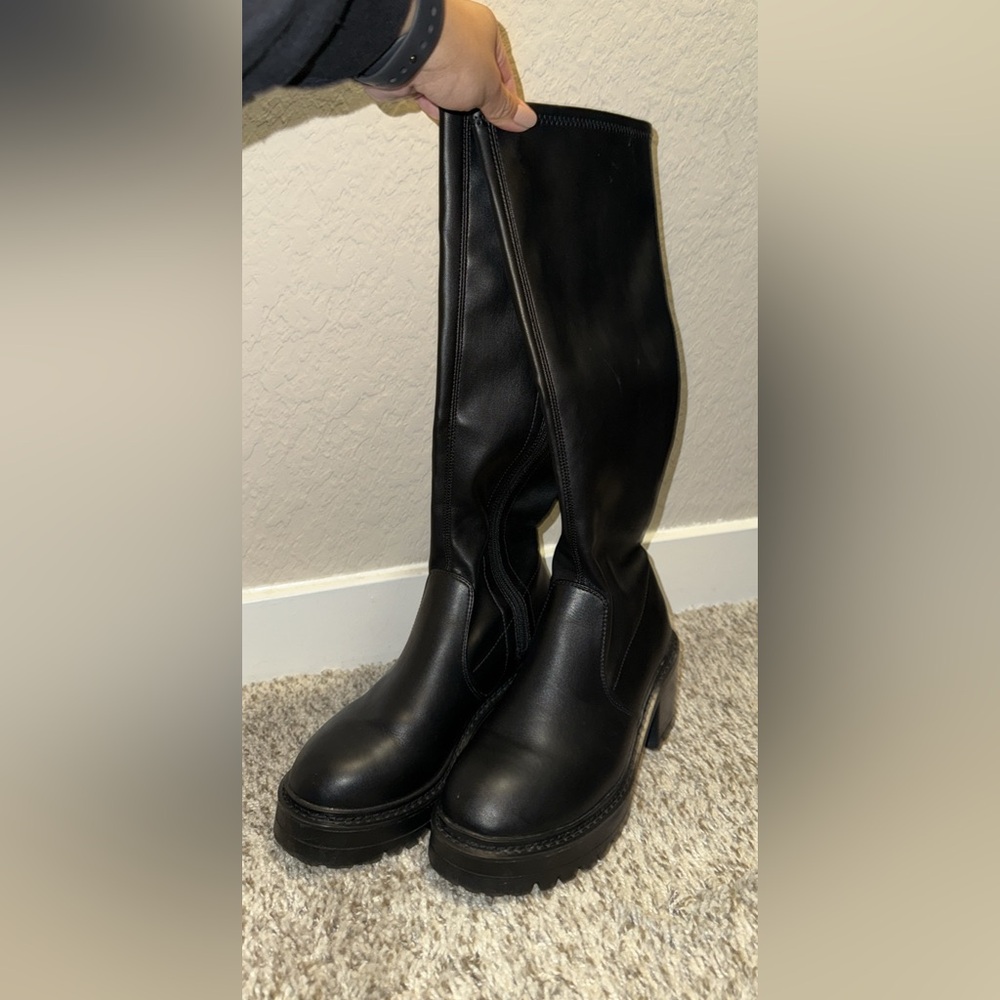 Black Leather Knee-High Boots